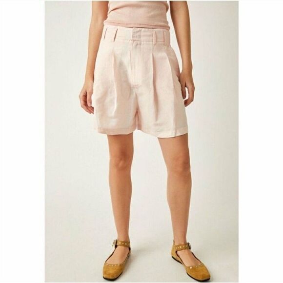 Free People NWT Calla Pleated Linen Blend Trouser
Shorts In Pink Rose Size 6 - Picture 1 of 9